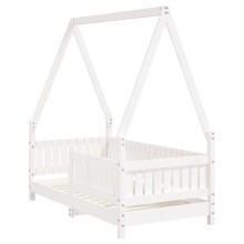 Бебешко Монтесори легло къщичка, бяло, 70x140 см, бор масив