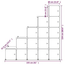 Детски модулен органайзер с 15 отделения, син, 155 x 31,5 x 154 см