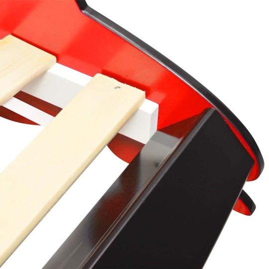 Детско легло състезателна кола с LED светлини от MDF, червено, 90 x 200 см