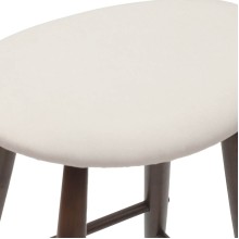 Комплект от 2 ниски бар стола тип табуретки в стил Mid-Century Modern от масивно каучуково дърво в кафяво и кремава тапицерия