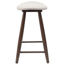 Комплект от 2 ниски бар стола тип табуретки в стил Mid-Century Modern от масивно каучуково дърво в кафяво и кремава тапицерия