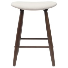 Комплект от 2 ниски бар стола тип табуретки в стил Mid-Century Modern от масивно каучуково дърво в кафяво и кремава тапицерия