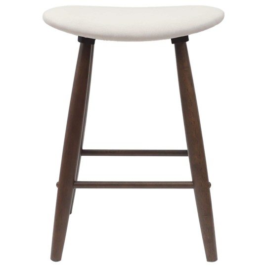 Комплект от 2 ниски бар стола тип табуретки в стил Mid-Century Modern от масивно каучуково дърво в кафяво и кремава тапицерия