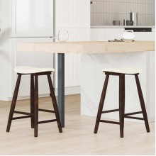 Комплект от 2 ниски бар стола тип табуретки в стил Mid-Century Modern от масивно каучуково дърво в кафяво и кремава тапицерия
