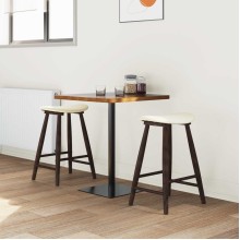 Комплект от 2 ниски бар стола тип табуретки в стил Mid-Century Modern от масивно каучуково дърво в кафяво и кремава тапицерия