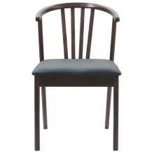 Комплект от 2 трапезни стола тип кресла в стил Mid-Century Modern от масивно каучуково дърво и черна еко кожа