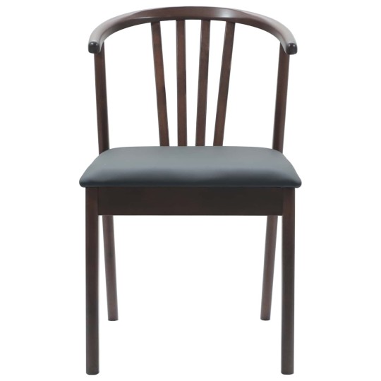 Комплект от 2 трапезни стола тип кресла в стил Mid-Century Modern от масивно каучуково дърво и черна еко кожа