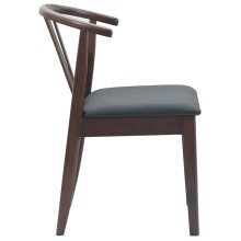 Комплект от 2 трапезни стола тип кресла в стил Mid-Century Modern от масивно каучуково дърво и черна еко кожа