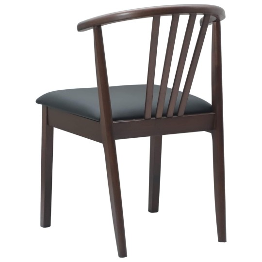 Комплект от 2 трапезни стола тип кресла в стил Mid-Century Modern от масивно каучуково дърво и черна еко кожа