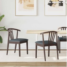 Комплект от 2 трапезни стола тип кресла в стил Mid-Century Modern от масивно каучуково дърво и черна еко кожа