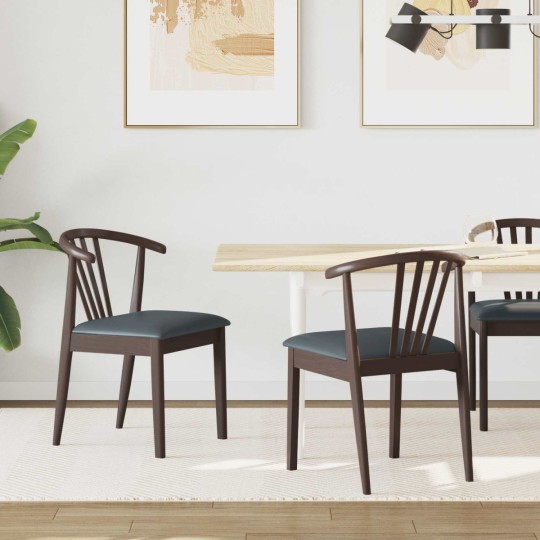 Комплект от 2 трапезни стола тип кресла в стил Mid-Century Modern от масивно каучуково дърво и черна еко кожа