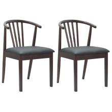 Комплект от 2 трапезни стола тип кресла в стил Mid-Century Modern от масивно каучуково дърво и черна еко кожа
