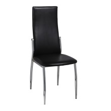 Комплект от 2 трапезни стола в стил Contemporary Minimalist от черна еко кожа и хромирана стомана