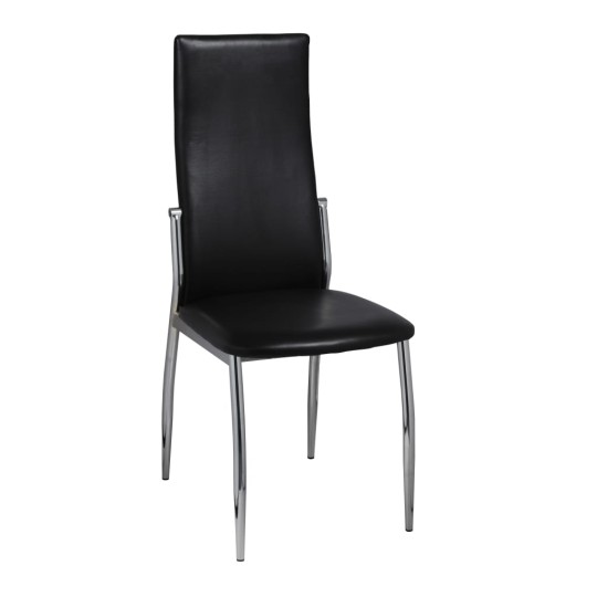Комплект от 2 трапезни стола в стил Contemporary Minimalist от черна еко кожа и хромирана стомана