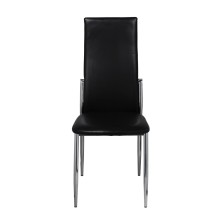 Комплект от 2 трапезни стола в стил Contemporary Minimalist от черна еко кожа и хромирана стомана