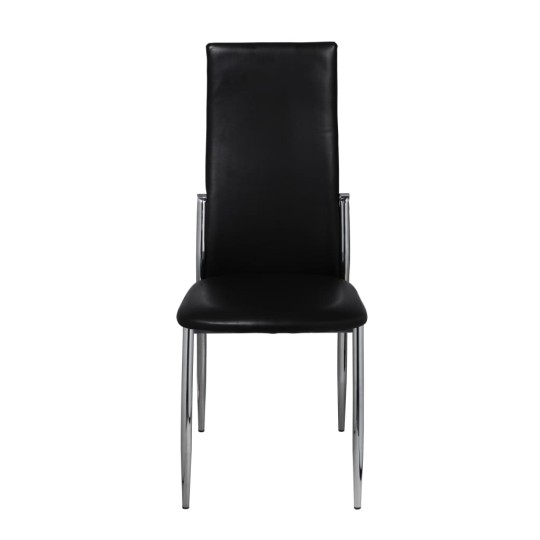 Комплект от 2 трапезни стола в стил Contemporary Minimalist от черна еко кожа и хромирана стомана