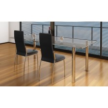 Комплект от 2 трапезни стола в стил Contemporary Minimalist от черна еко кожа и хромирана стомана