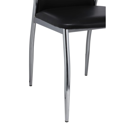Комплект от 2 трапезни стола в стил Contemporary Minimalist от черна еко кожа и хромирана стомана