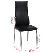 Комплект от 2 трапезни стола в стил Contemporary Minimalist от черна еко кожа и хромирана стомана