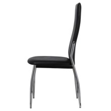 Комплект от 2 трапезни стола в стил Contemporary Minimalist от черна еко кожа и хромирана стомана