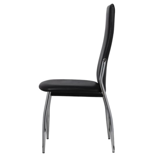 Комплект от 2 трапезни стола в стил Contemporary Minimalist от черна еко кожа и хромирана стомана