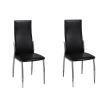 Комплект от 2 трапезни стола в стил Contemporary Minimalist от черна еко кожа и хромирана стомана