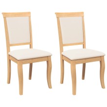 Комплект от 2 трапезни стола в стил Transitional Classic от масивно каучуково дърво в естествен цвят и кремав текстил