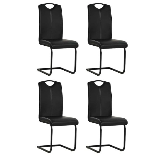 Комплект от 4 конзолни трапезни стола в модерен минималистичен стил от черна еко кожа с метална дръжка