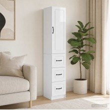Модулен шкаф с врата и 3 чекмеджета, бял гланц, 33 x 34,5 x 174 см