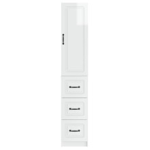 Модулен шкаф с врата и 3 чекмеджета, бял гланц, 33 x 34,5 x 174 см