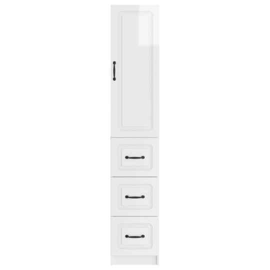 Модулен шкаф с врата и 3 чекмеджета, бял гланц, 33 x 34,5 x 174 см