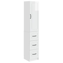 Модулен шкаф с врата и 3 чекмеджета, бял гланц, 33 x 34,5 x 174 см