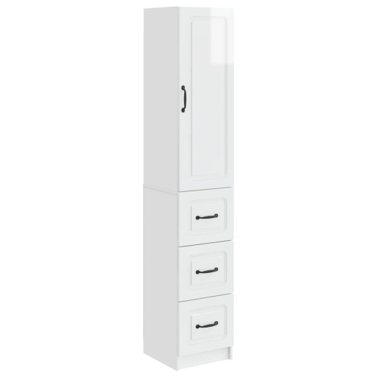 Модулен шкаф с врата и 3 чекмеджета, бял гланц, 33 x 34,5 x 174 см