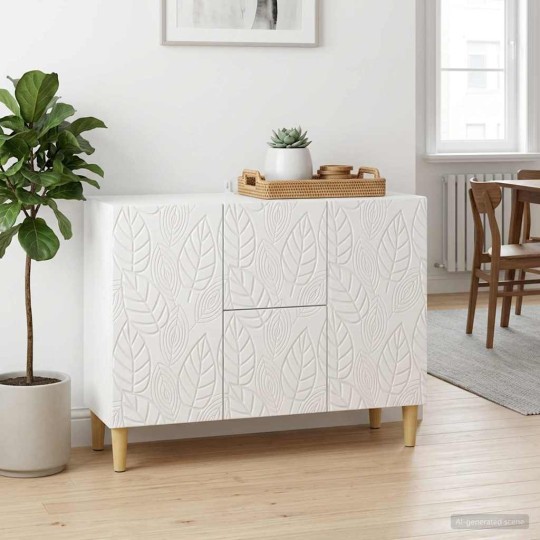 Нисък шкаф FLORA с 2 врати и 2 чекмеджета, бял гланц, 89 x 34,5 x 60 см