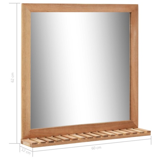 Огледало за баня от масивно орехово дърво с вграден рафт, 60x12x62 см