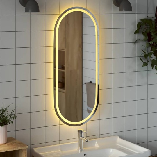 Овално LED стенно огледало за баня с USB захранване и периферна рамка, 100x45 см