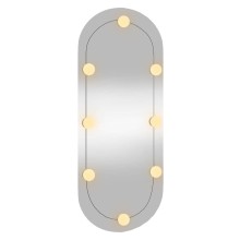 Овално стенно огледало без рамка с 8 регулируеми LED крушки 30 x 70 см