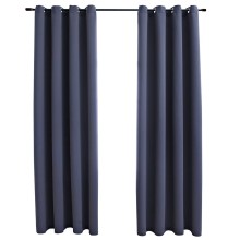 Плътни завеси в цвят антрацит с метални халки, 2 бр., 140 x 245 см