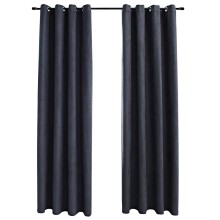Плътни завеси в цвят антрацит с метални халки, 2 бр., 140 x 245 см