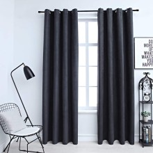 Плътни завеси в цвят антрацит с метални халки, 2 бр., 140 x 245 см