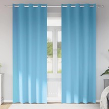 Плътни завеси в цвят небесносиньо с метални халки, 2 бр., 140 x 245 см