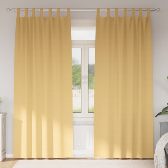Плътни завеси в цвят охра с текстилни гайки (уши), 2 бр., 140 x 260 см