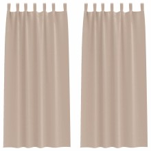 Плътни завеси в цвят таупе с текстилни гайки (уши), 2 бр., 140 x 225 см