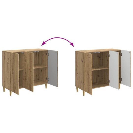 Шкаф LINEA с 3 врати и фрезовани фронтове, дъб артизан, 89 x 34,5 x 80 см