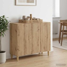 Шкаф LINEA с 3 врати и фрезовани фронтове, дъб артизан, 89 x 34,5 x 80 см