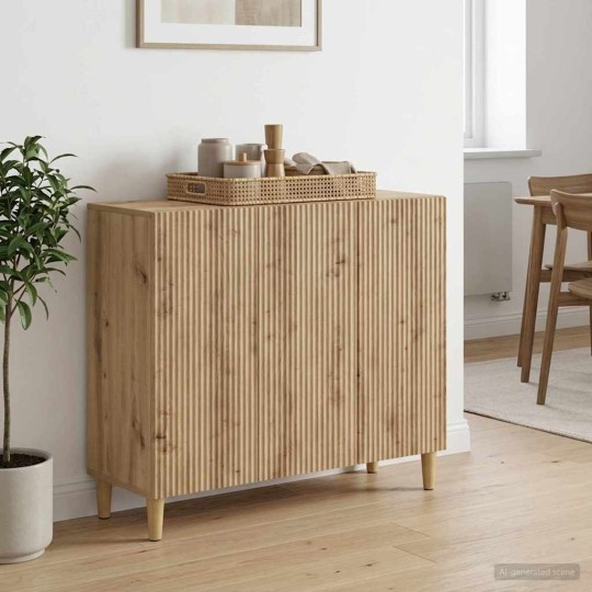 Шкаф LINEA с 3 врати и фрезовани фронтове, дъб артизан, 89 x 34,5 x 80 см