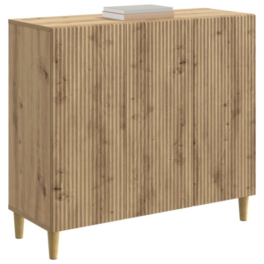 Шкаф LINEA с 3 врати и фрезовани фронтове, дъб артизан, 89 x 34,5 x 80 см
