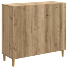 Шкаф LINEA с 3 врати и фрезовани фронтове, дъб артизан, 89 x 34,5 x 80 см