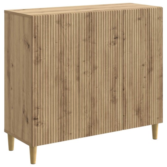 Шкаф LINEA с 3 врати и фрезовани фронтове, дъб артизан, 89 x 34,5 x 80 см