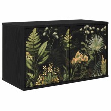 Шкаф RHENEN с принт с тропическа растителност върху фронтовете, с 2 врати, черен дъб, 69 x 33 x 40 см